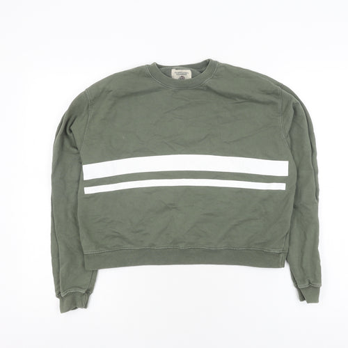 Pull&Bear Women's Green Striped Pullover Jumper, Size 10