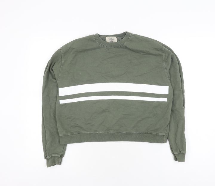 Pull&Bear Women's Green Striped Pullover Jumper, Size 10