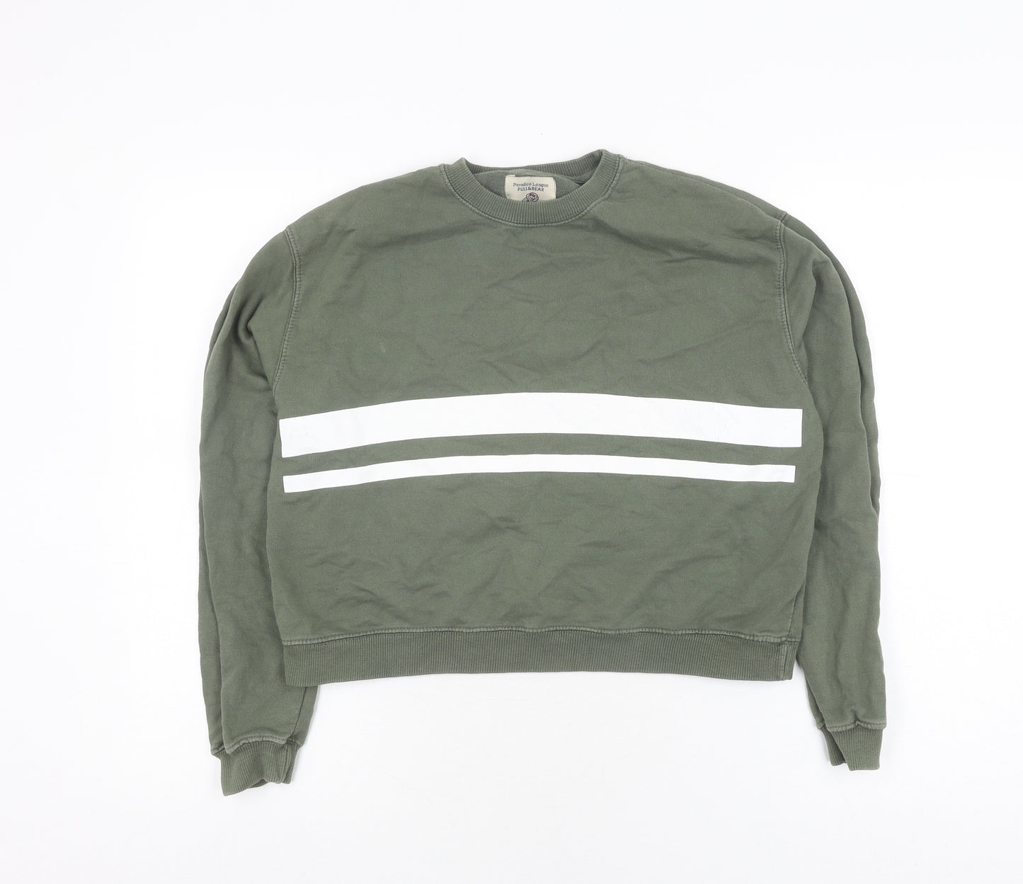 Pull&Bear Women's Green Striped Pullover Jumper, Size 10