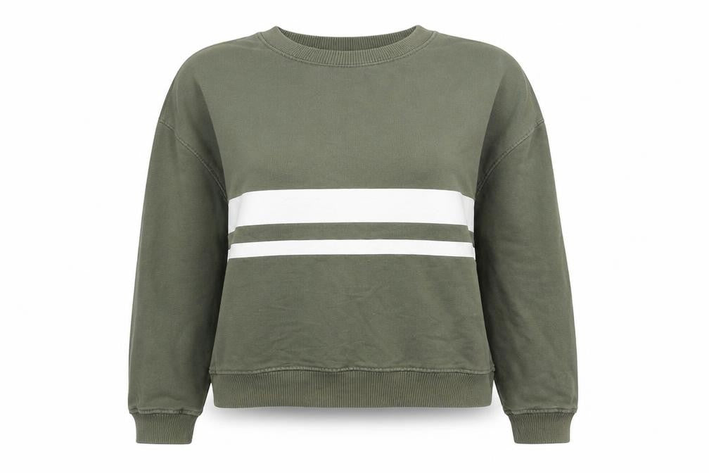 Front view of Pull&Bear Women's Green Striped jumper, size 10