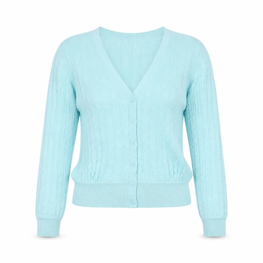 Front view of Pimkie Women's Blue Cable-Knit Cardigan M
