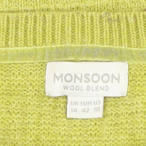 Monsoon Women's Green Pullover Jumper, Size 14, Wool Blend
