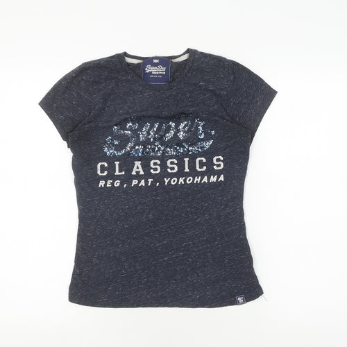Superdry Women's Blue Sequin Tee, S, Casual, Cotton Blend
