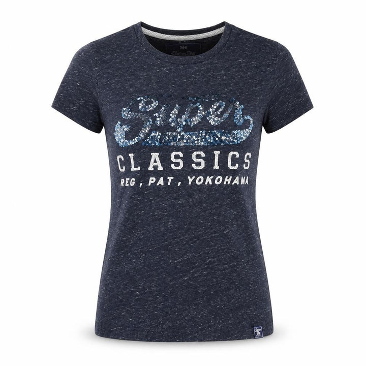 Superdry Women's Blue Sequin Tee, S, Casual, Cotton Blend