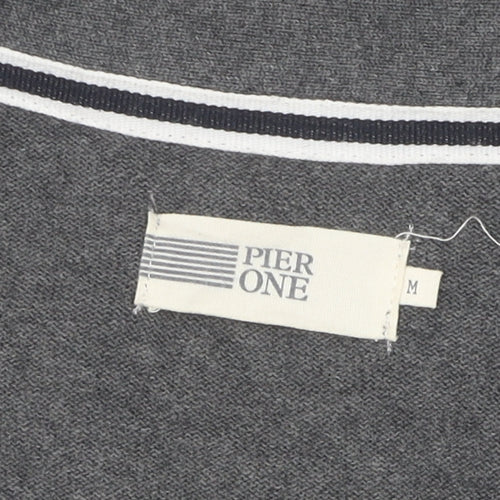 Pier One Unisex Grey Cardigan M V-Neck Knit Jumper