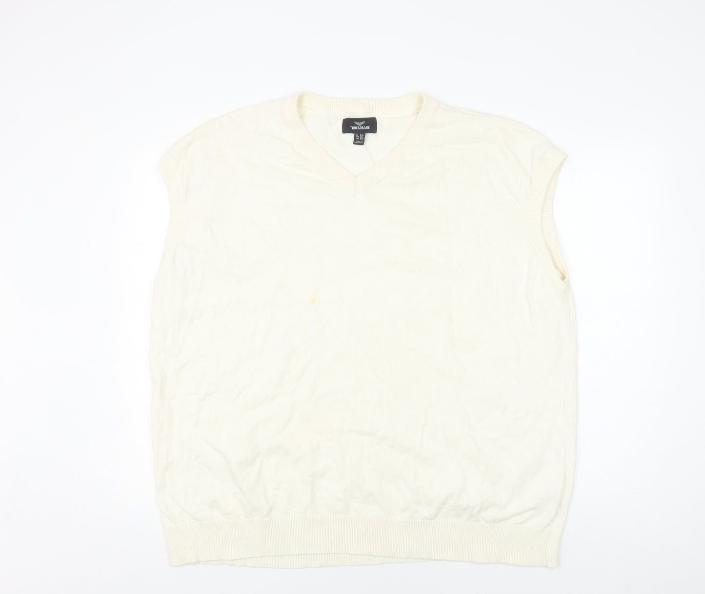 Threadbare Men’s Ivory Vest 2XL Cotton Sleeveless Jumper