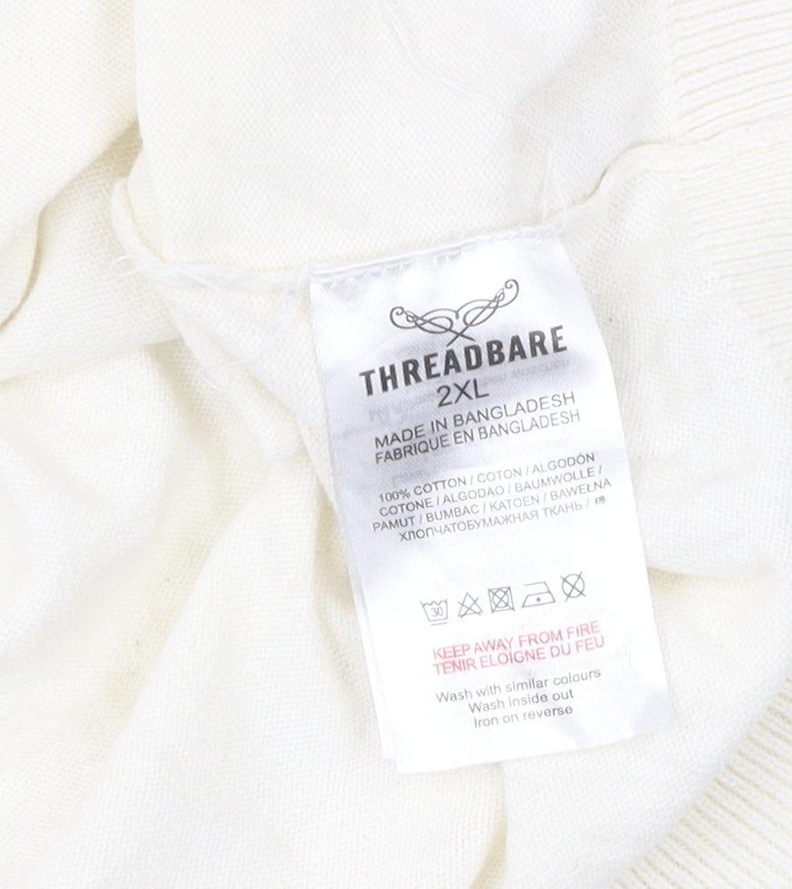 Threadbare Men’s Ivory Vest 2XL Cotton Sleeveless Jumper