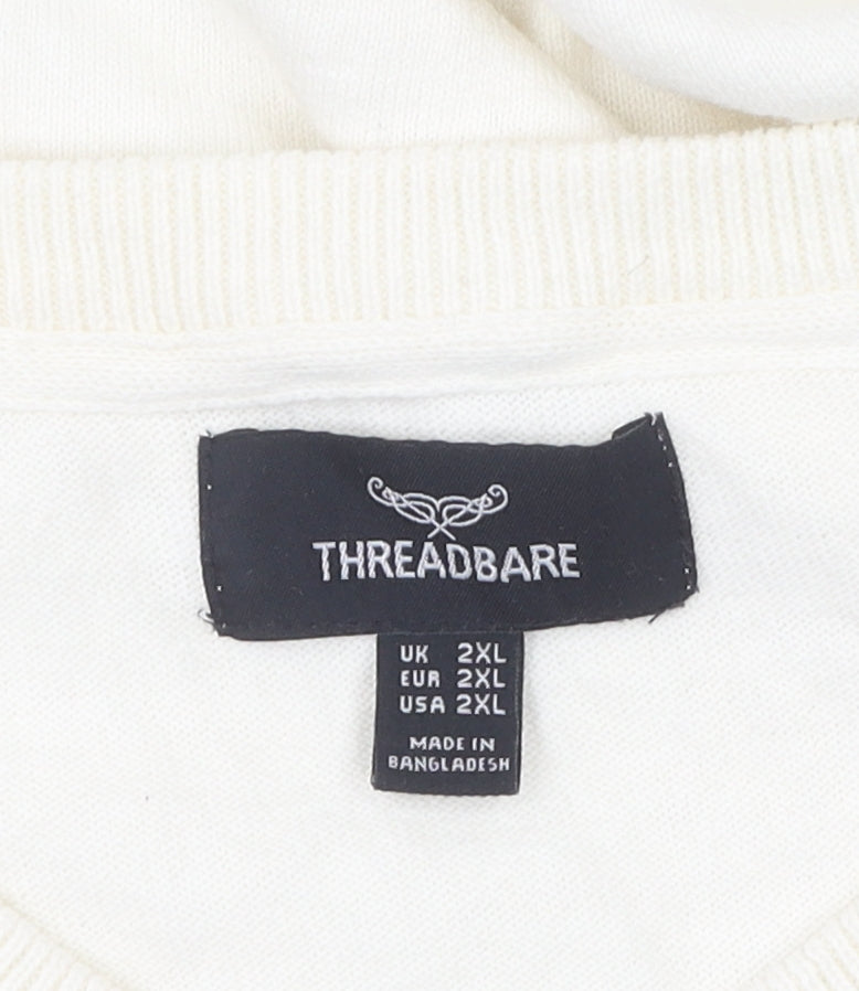 Threadbare Men’s Ivory Vest 2XL Cotton Sleeveless Jumper