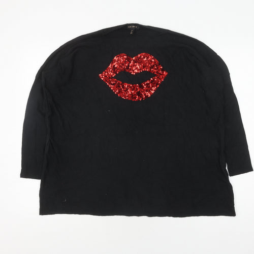 QED London Women's Black L Sequin Pullover Jumper
