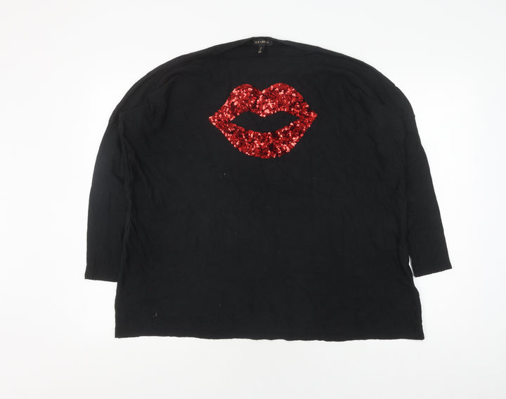QED London Women's Black L Sequin Pullover Jumper