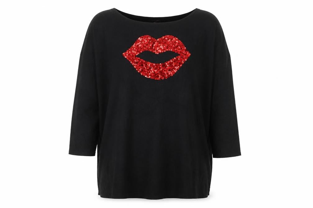Front view of QED London Women's Black L Sequin jumper