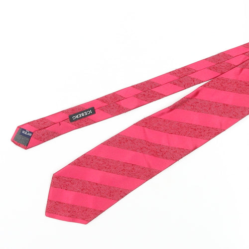 Iceberg Men's Red Designer Striped Silk Tie