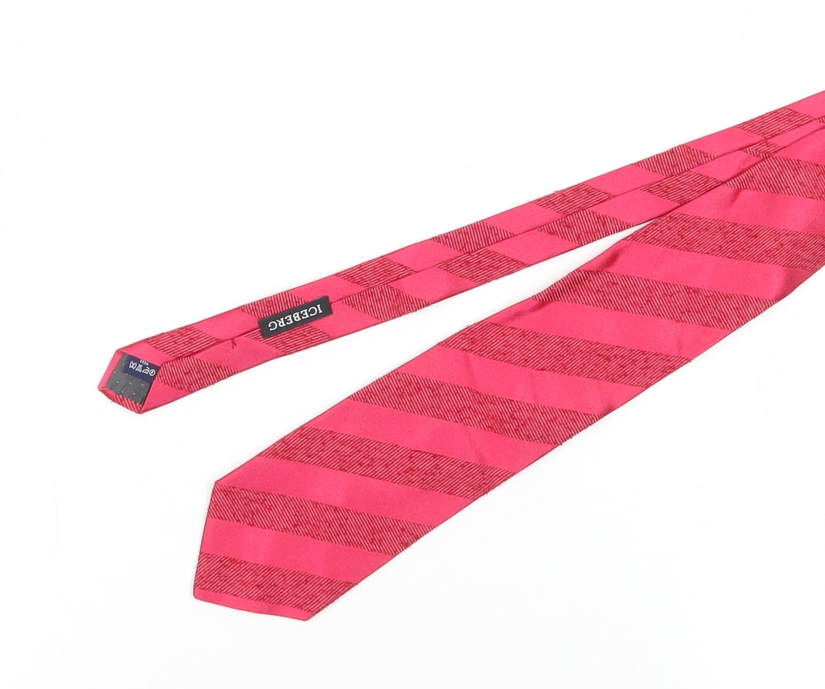 Iceberg Men's Red Designer Striped Silk Tie