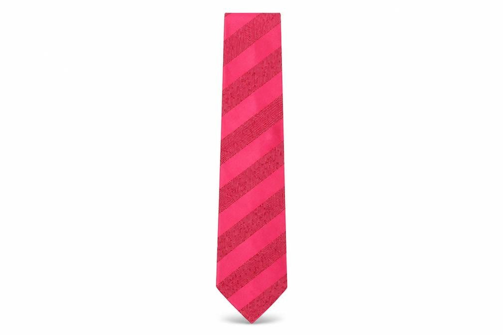 Front view of Iceberg Men's Red Designer Striped Silk Tie