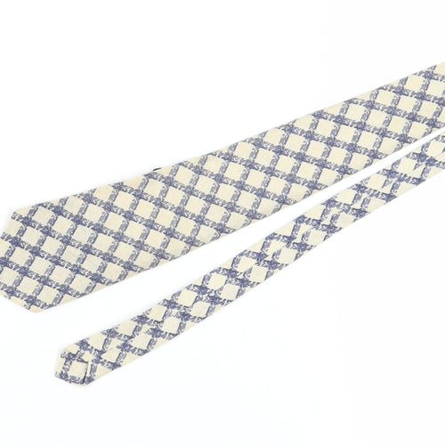John Collier Men's Beige & Blue Checked Tie