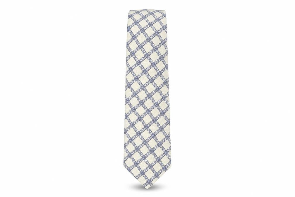 Front view of John Collier Men's Beige & Blue Checked Tie