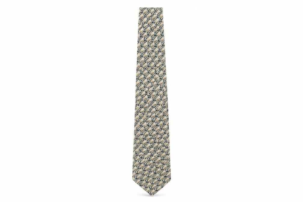 Front view of Michelsons Men's Silk Geometric Beige Designer Tie