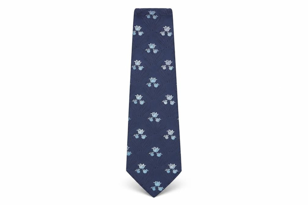 Front view of Marks & Spencer Men's Blue Floral Silk Tie