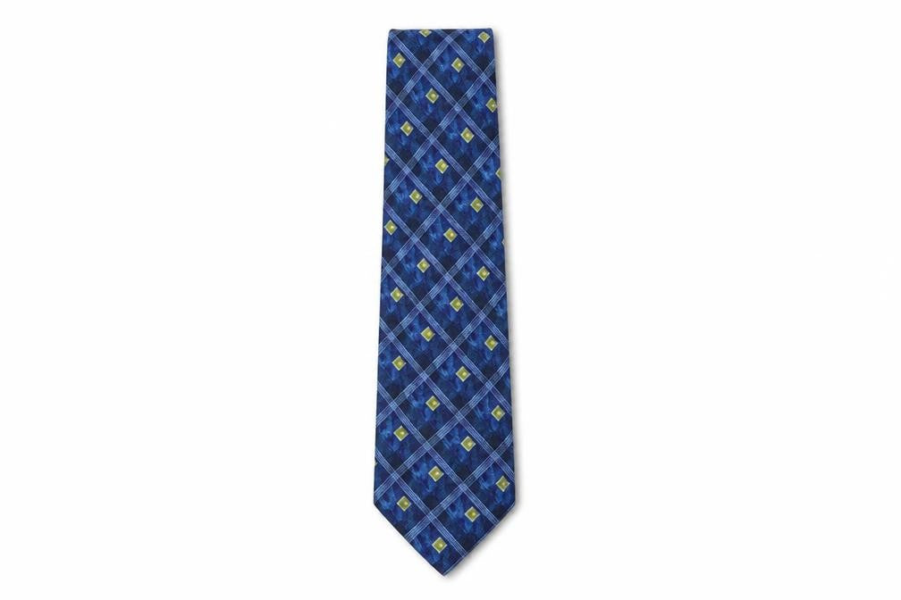 Front view of Bäumler Men's Blue Plaid Silk Tie
