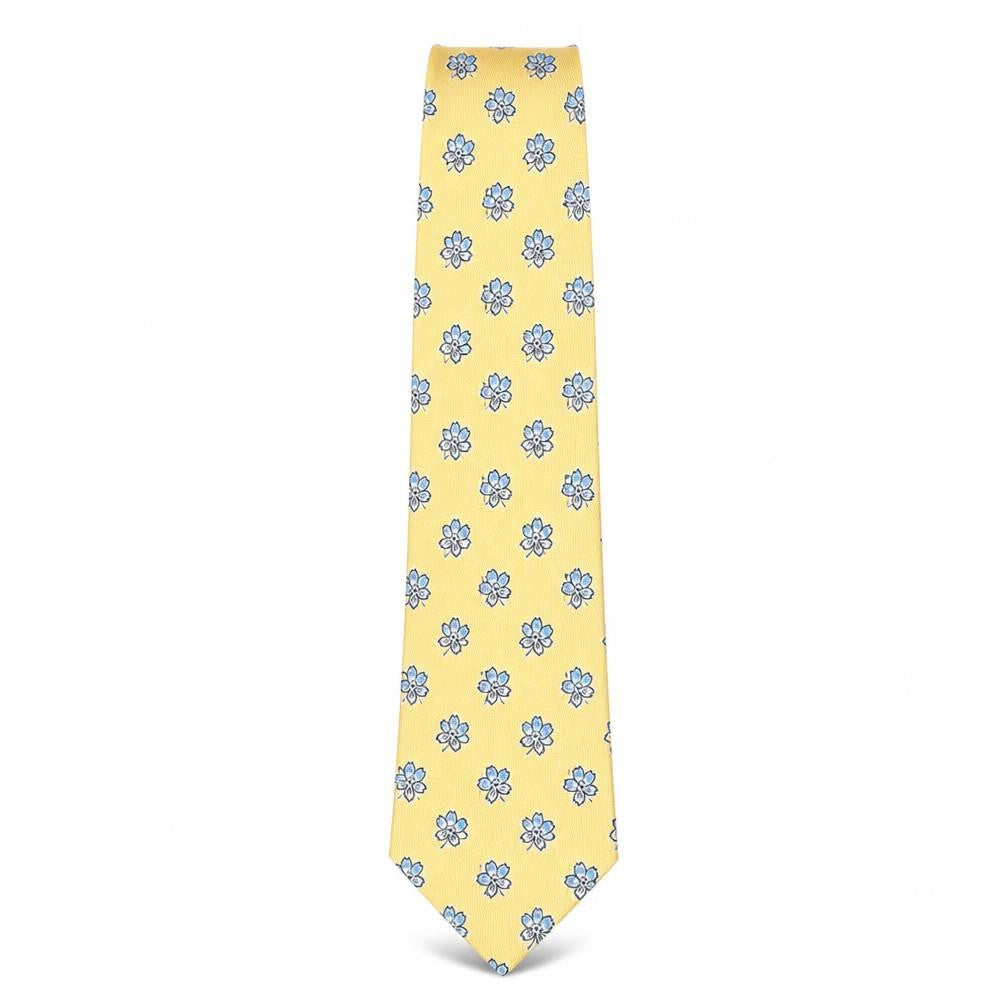 Front view of Off The Cuff Men’s Yellow Floral Silk Tie