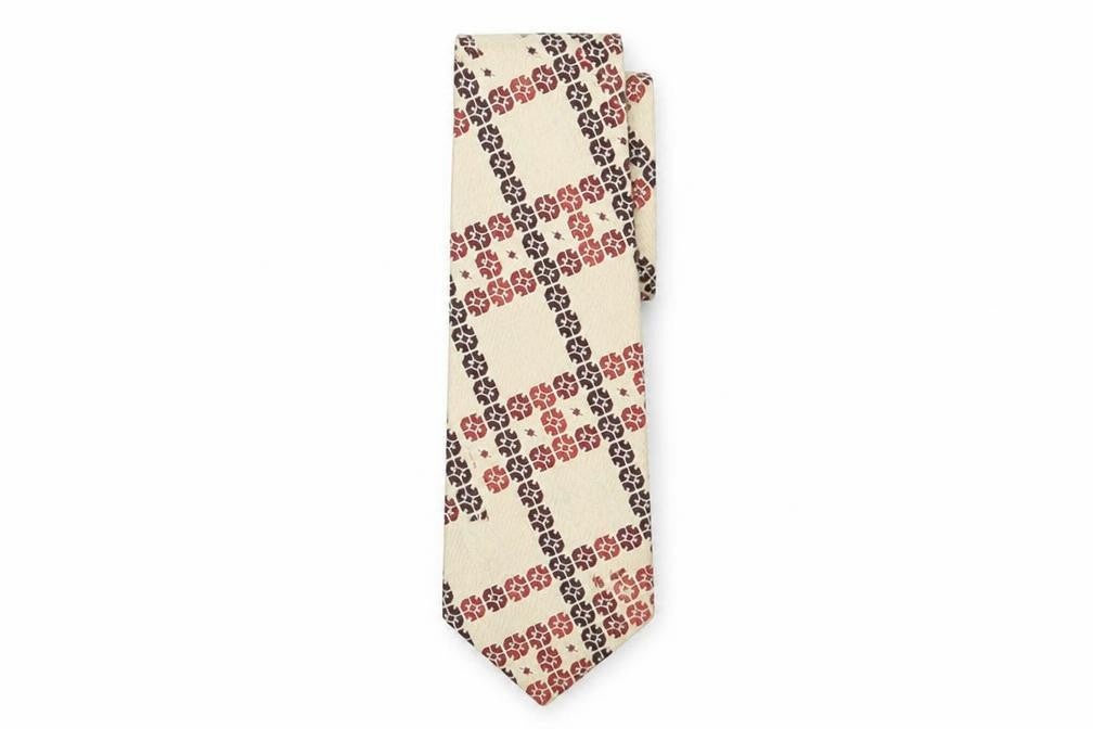 Front view of Lady Ames Men's Beige Geometric Polyester Tie
