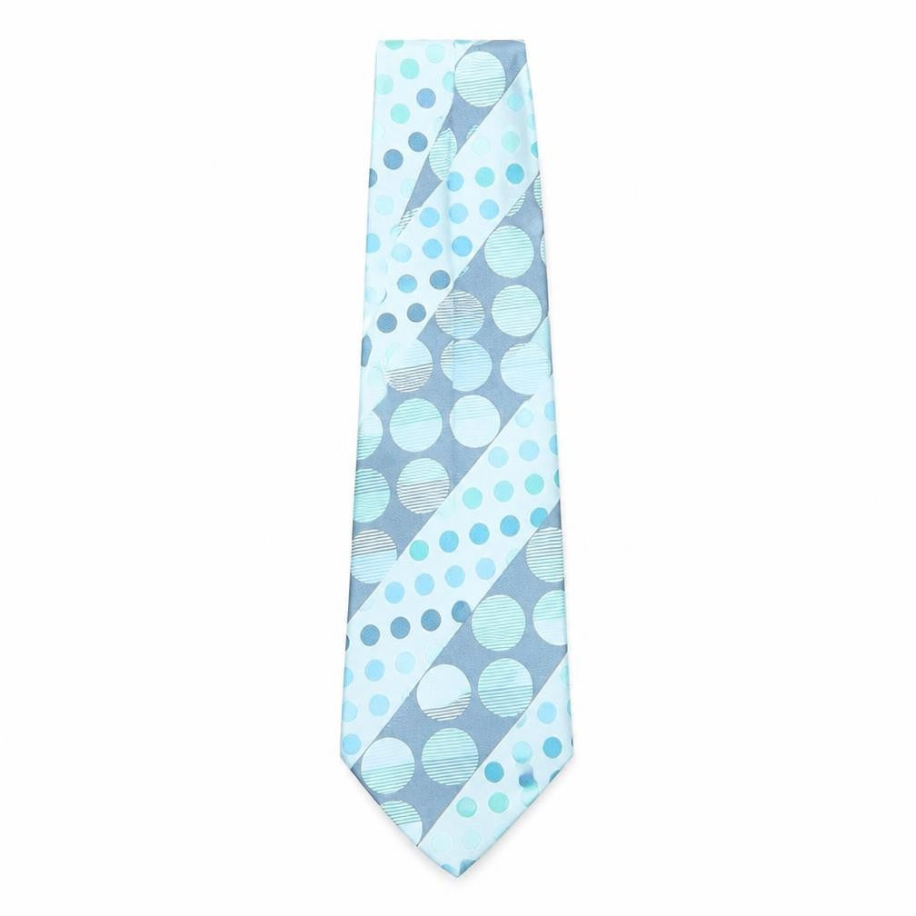 Front view of Jane T Exclusive Men's Blue Polka Dot Silk Tie, Handmade