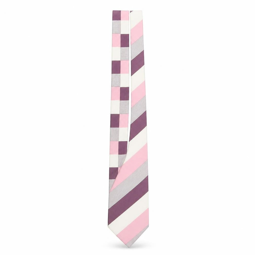 Front view of Hugo Boss Men's Purple Pink Striped Silk Slim Tie