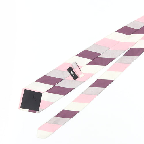 Hugo Boss Men's Purple Pink Striped Silk Slim Tie