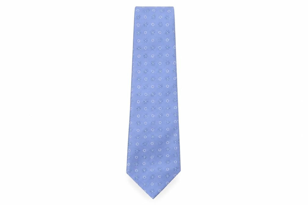 Front view of Bijoux Terner Men's Blue Geometric Silk Tie