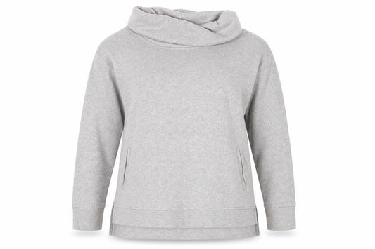 Front view of Capsule Women's Grey Cowl Neck Sweatshirt, size 12