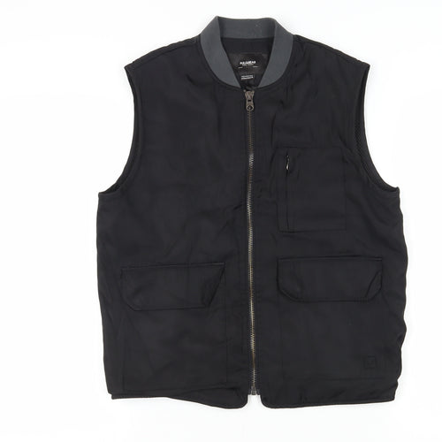 Pull&Bear Unisex Black Sleeveless Bomber Waistcoat, Size 8