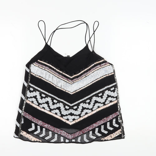 River Island Women's Black Sequin Camisole Tank Top Size 12