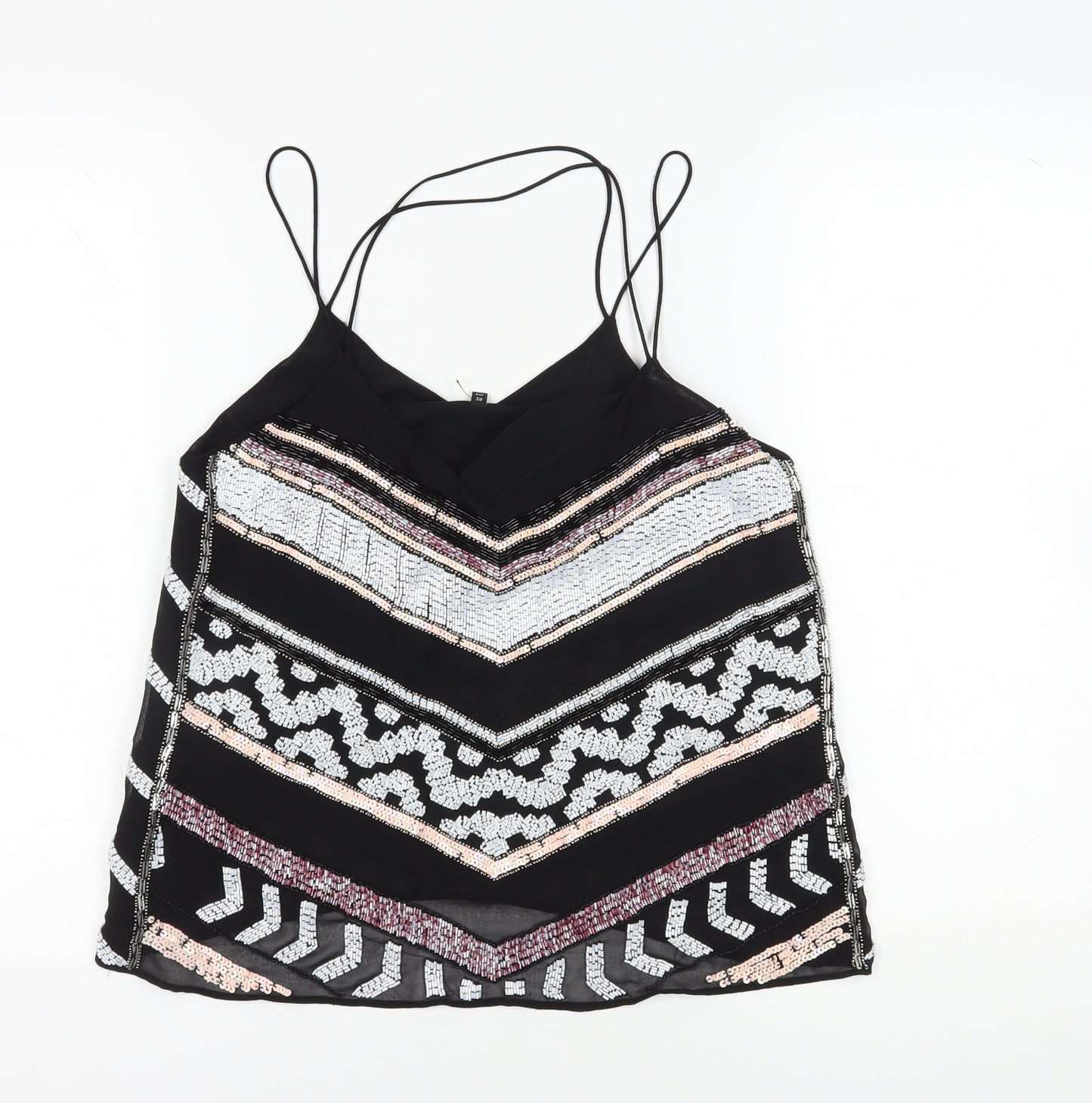 River Island Women's Black Sequin Camisole Tank Top Size 12