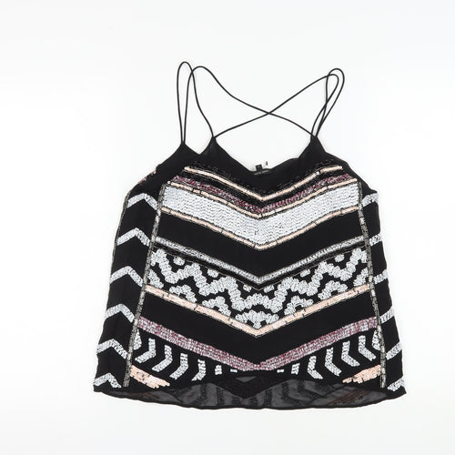 River Island Women's Black Sequin Camisole Tank Top Size 12