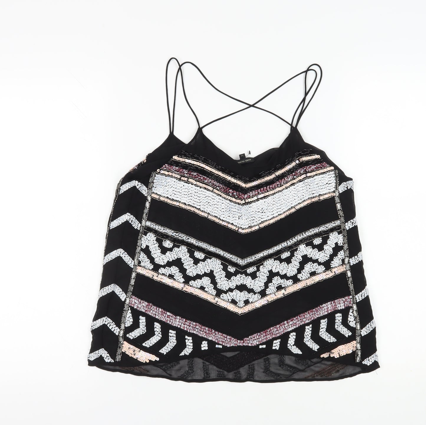 River Island Women's Black Sequin Camisole Tank Top Size 12