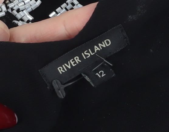 River Island Women's Black Sequin Camisole Tank Top Size 12