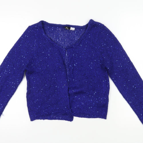 H&M Women's Blue Cardigan Size 14 Sequin V-Neck Knit