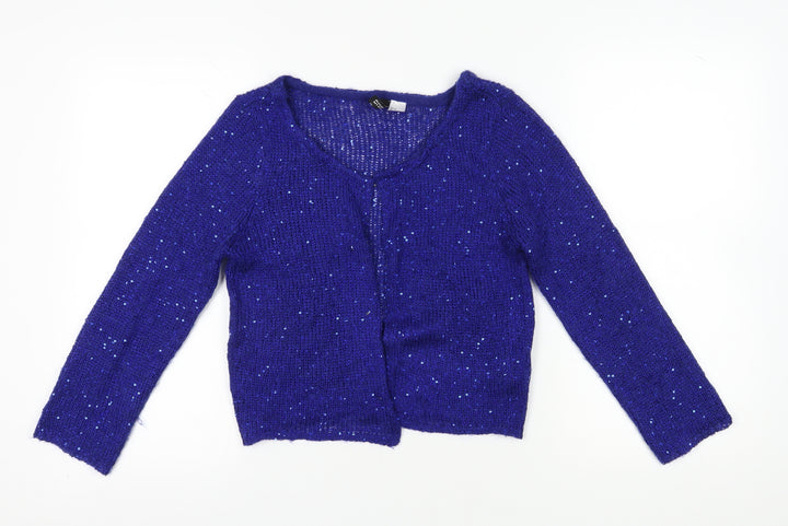 H&M Women's Blue Cardigan Size 14 Sequin V-Neck Knit