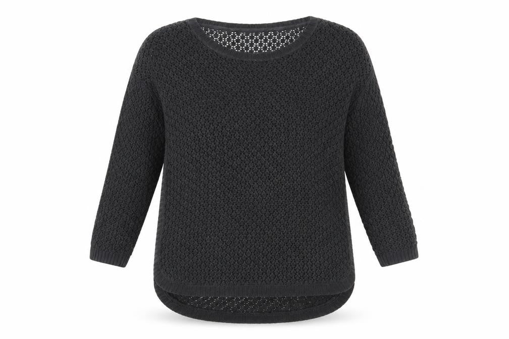 Front view of FatFace Women's Black Open-Knit jumper, size 6