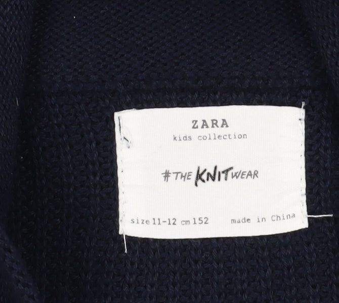 Zara Boys Blue Pullover Jumper, Size 11-12 Years, High Neck