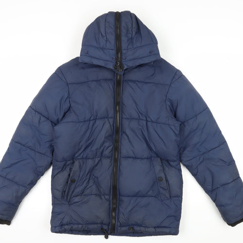 River Island Men's Blue Puffer Jacket 2XS Hooded Zip
