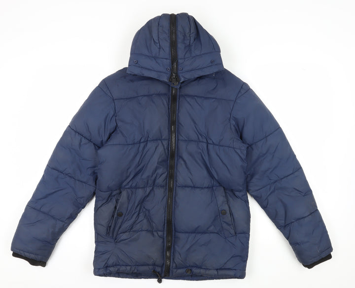 River Island Men's Blue Puffer Jacket 2XS Hooded Zip