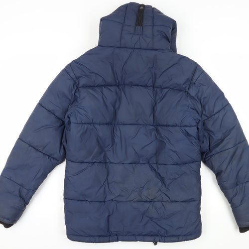 River Island Men's Blue Puffer Jacket 2XS Hooded Zip