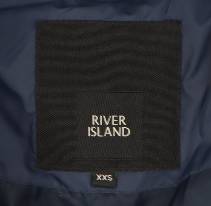 River Island Men's Blue Puffer Jacket 2XS Hooded Zip