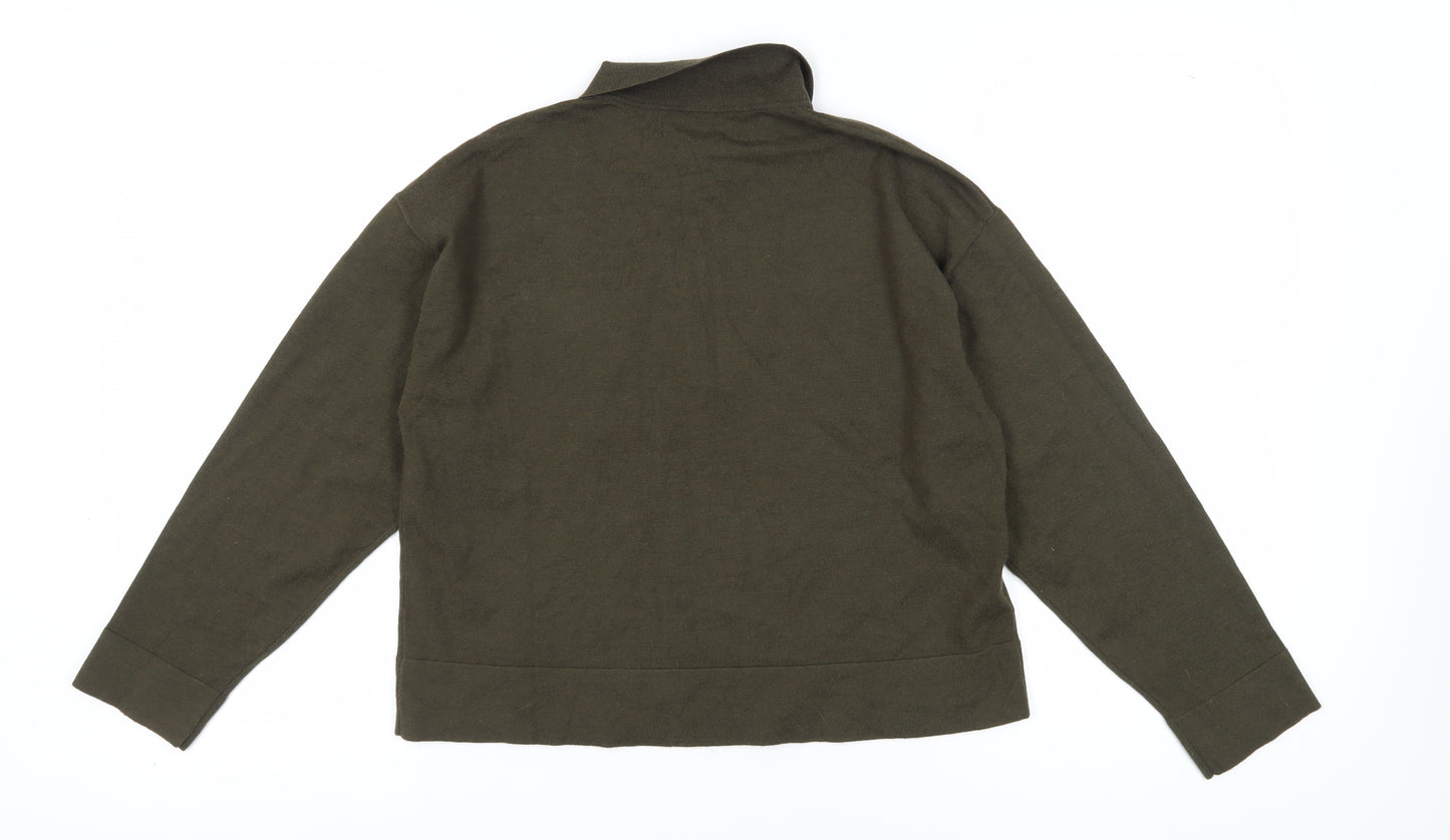 MNG Women's Green Full Zip Collared Jumper Size 12