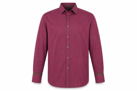Front view of Ted Baker Men's Pink Striped Dress Shirt Long Sleeve 17