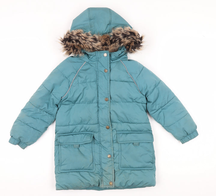 FatFace Girls Blue Long Puffer Jacket 3-4 Winter Coat