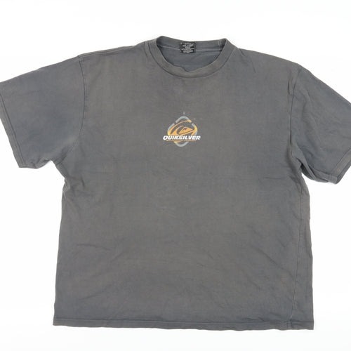 Quiksilver Men's Grey Large T-Shirt, Crew Neck, Logo Accent