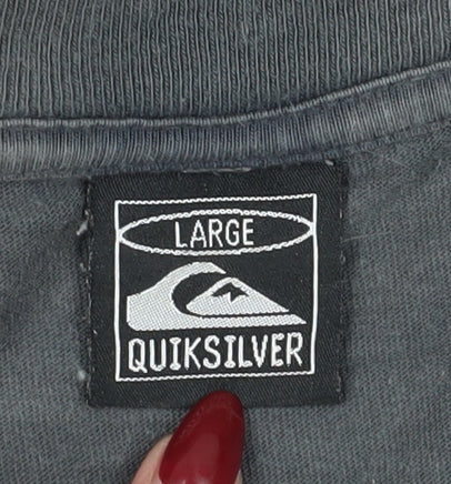 Quiksilver Men's Grey Large T-Shirt, Crew Neck, Logo Accent