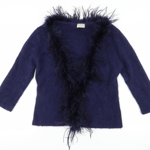 Kaliko Ostrich Feather Women's Blue Cardigan, Size 16, Angora Blend